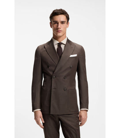 Boss Two Piece Slim Fit Suit In Stretch Cotton Dark Brown