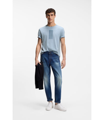 Boss Logo Artwork T Shirt In Cotton Jersey Light Blue