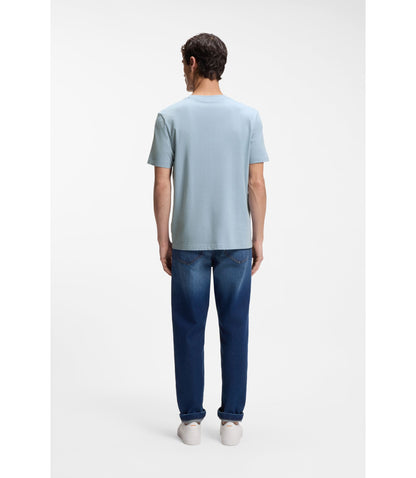 Boss Logo Artwork T Shirt In Cotton Jersey Light Blue