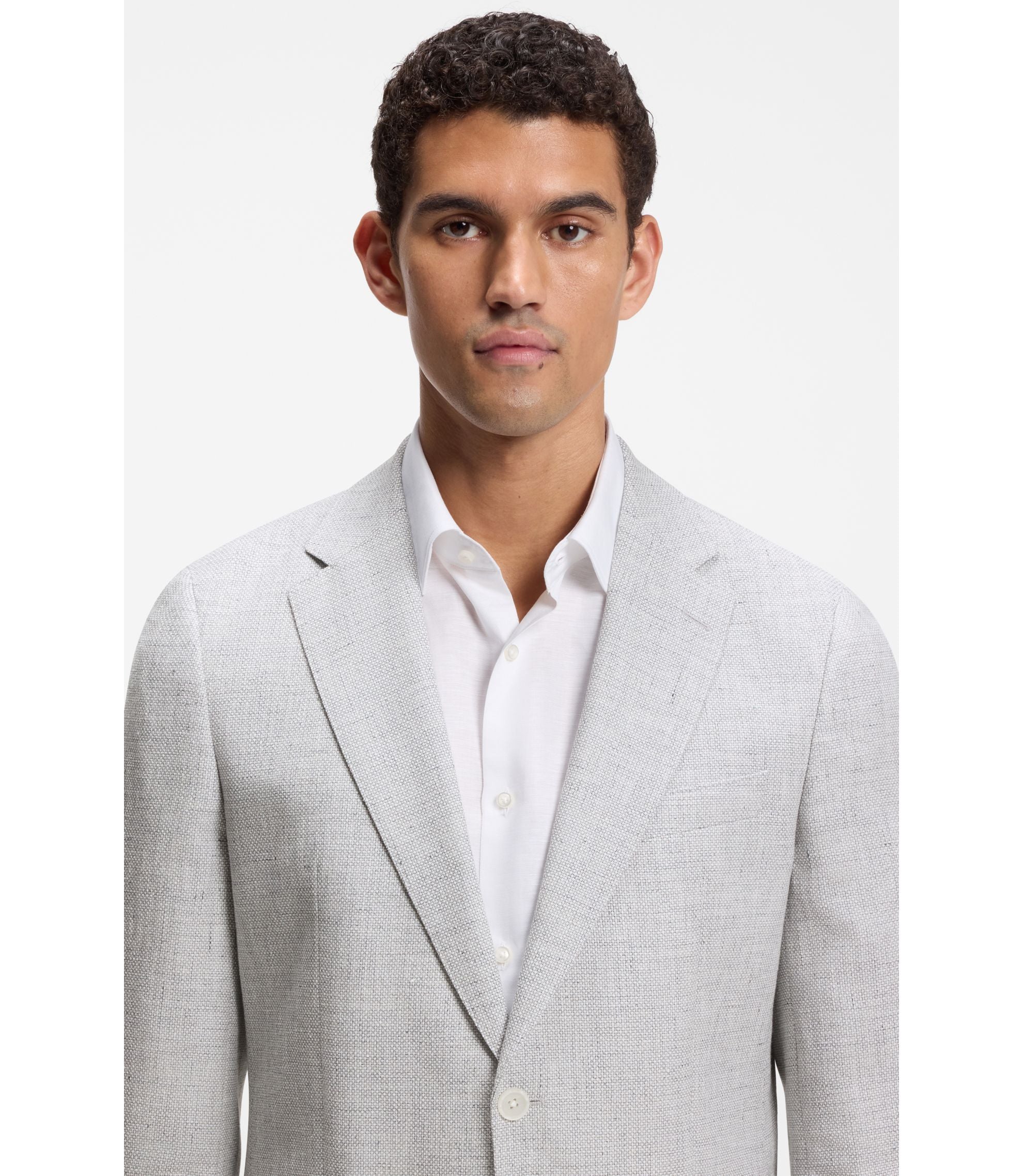 Boss Slim Fit Jacket With Puppytooth Pattern Light Grey