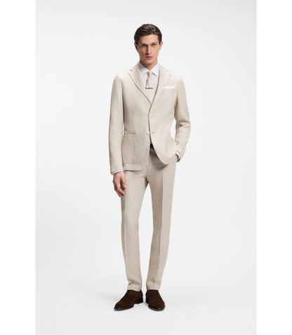 Boss Slim Fit Trousers In A Linen Blend Light Grey
