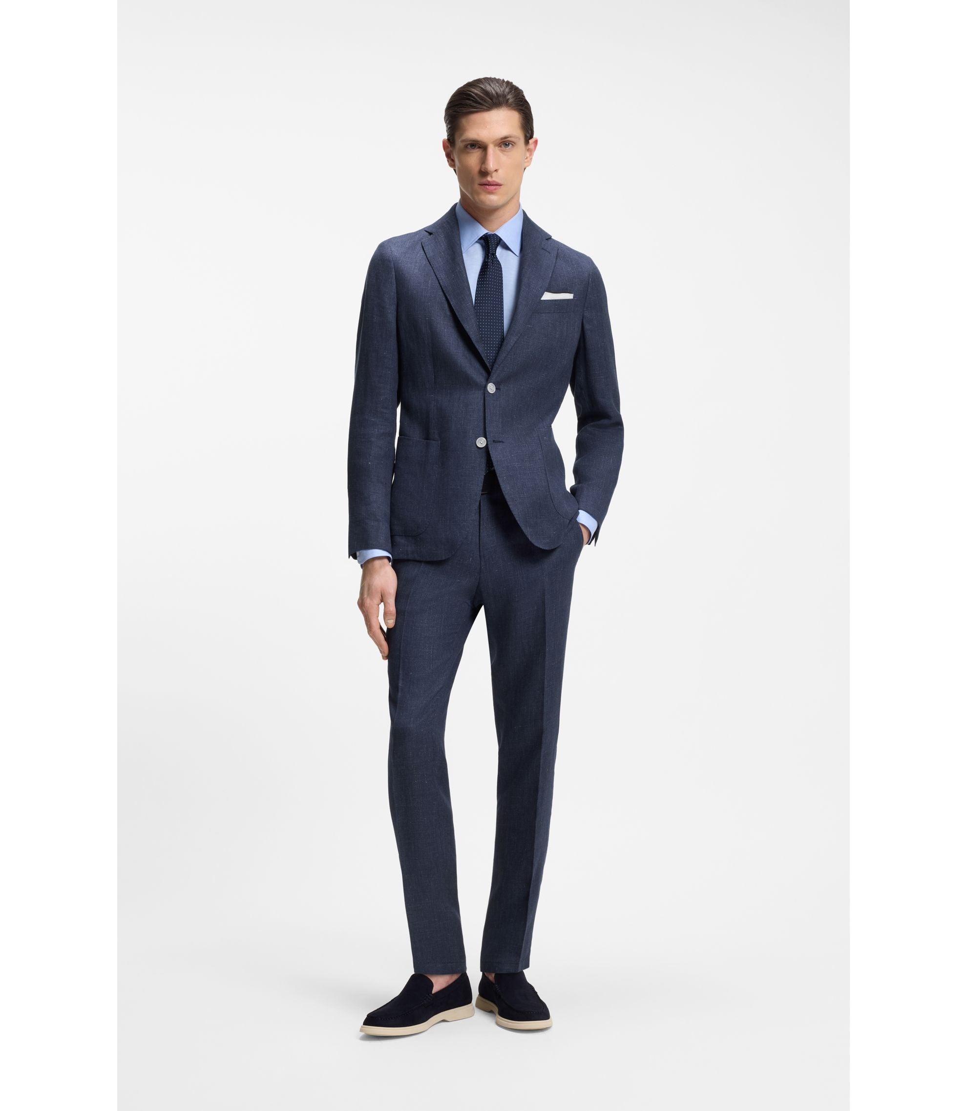 Boss Slim Fit Trousers In A Linen Blend Light Blue