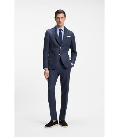 Boss Slim Fit Trousers In A Linen Blend Light Blue
