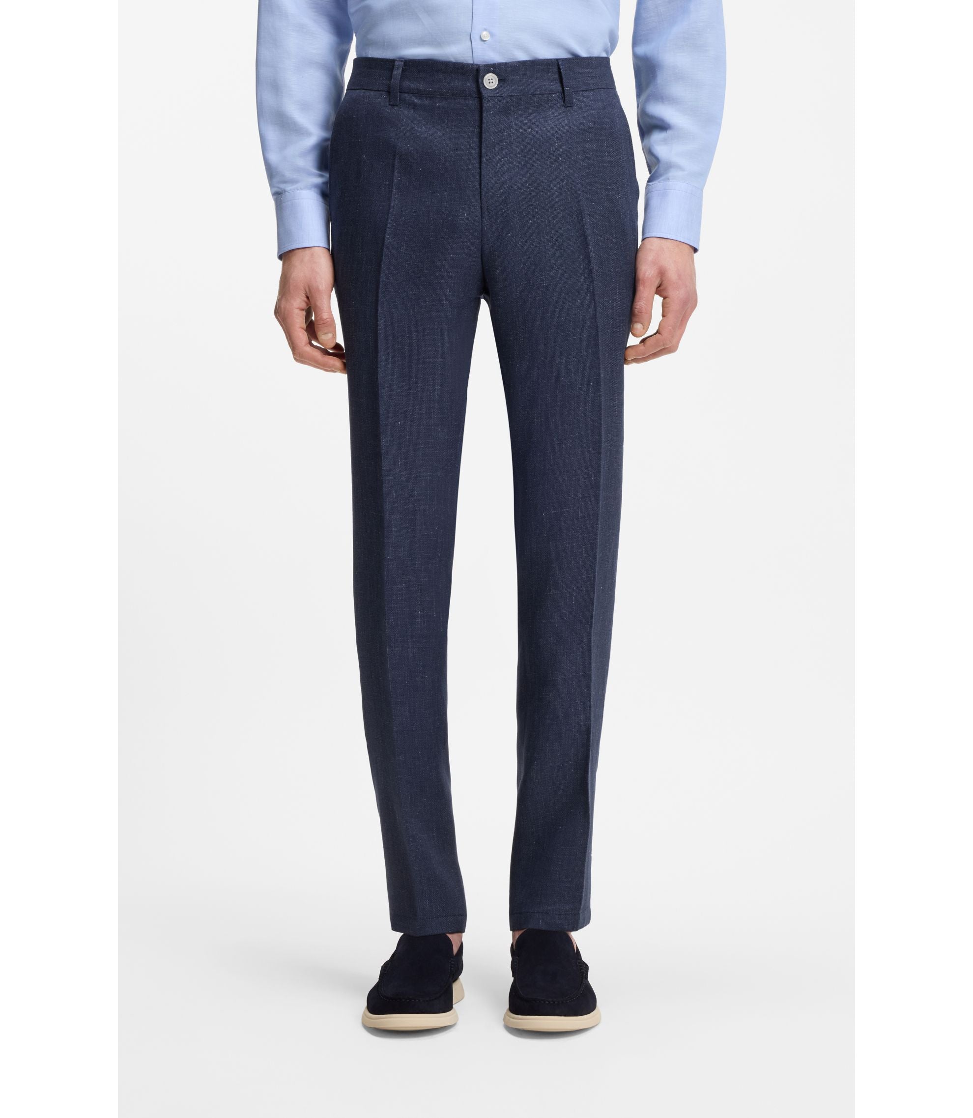 Boss Slim Fit Trousers In A Linen Blend Light Blue