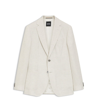 Boss Slim Fit Blazer In Checked Linen Cotton And Silk Light Beige