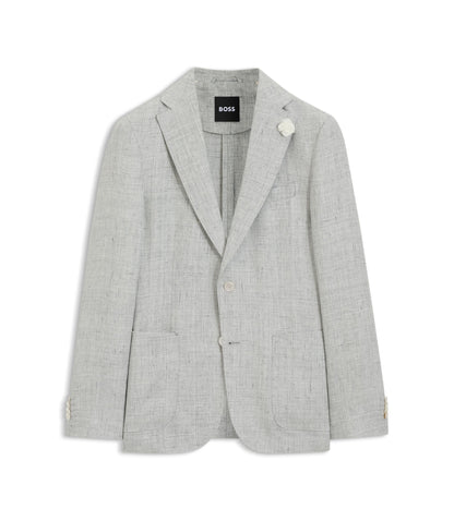 Boss Slim Fit Jacket In Patterned Linen Light Grey