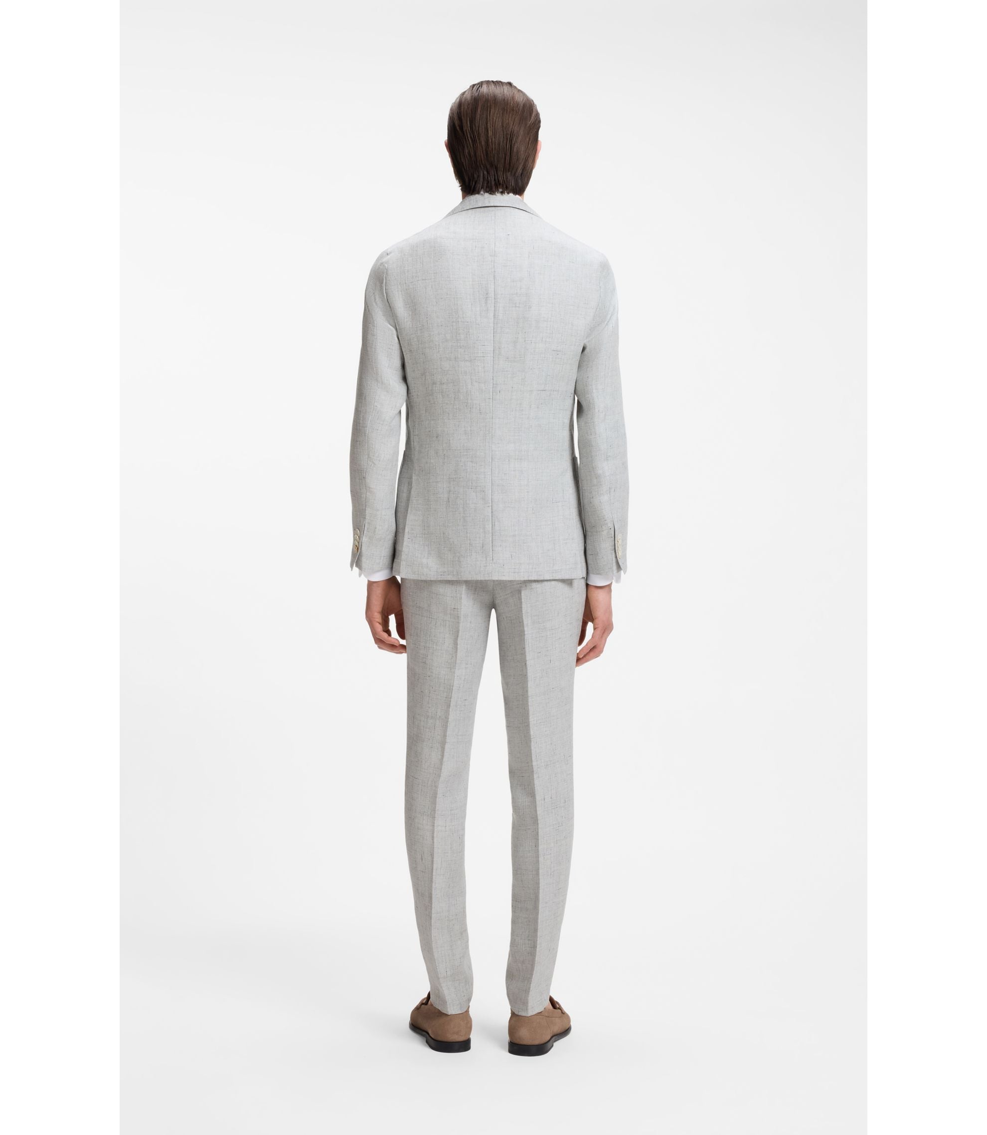Boss Slim Fit Jacket In Patterned Linen Light Grey