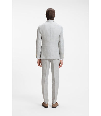 Boss Slim Fit Jacket In Patterned Linen Light Grey