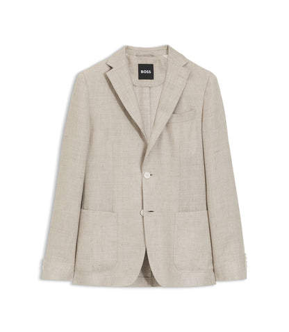 Boss Slim Fit Jacket In A Linen Blend Light Grey