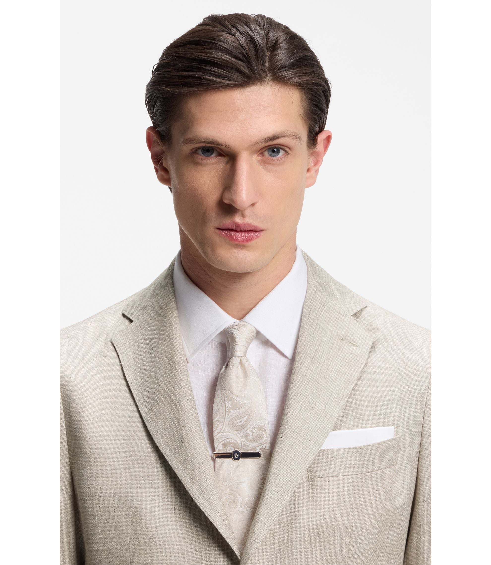 Boss Slim Fit Jacket In A Linen Blend Light Grey