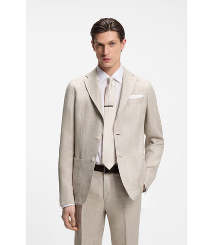 Boss Slim Fit Jacket In A Linen Blend Light Grey