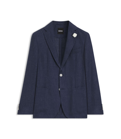 Boss Slim Fit Jacket In A Linen Blend Light Blue