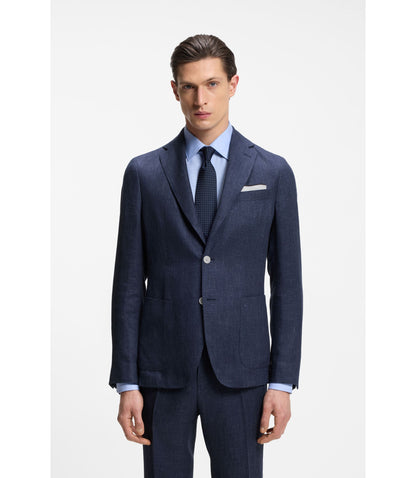 Boss Slim Fit Jacket In A Linen Blend Light Blue