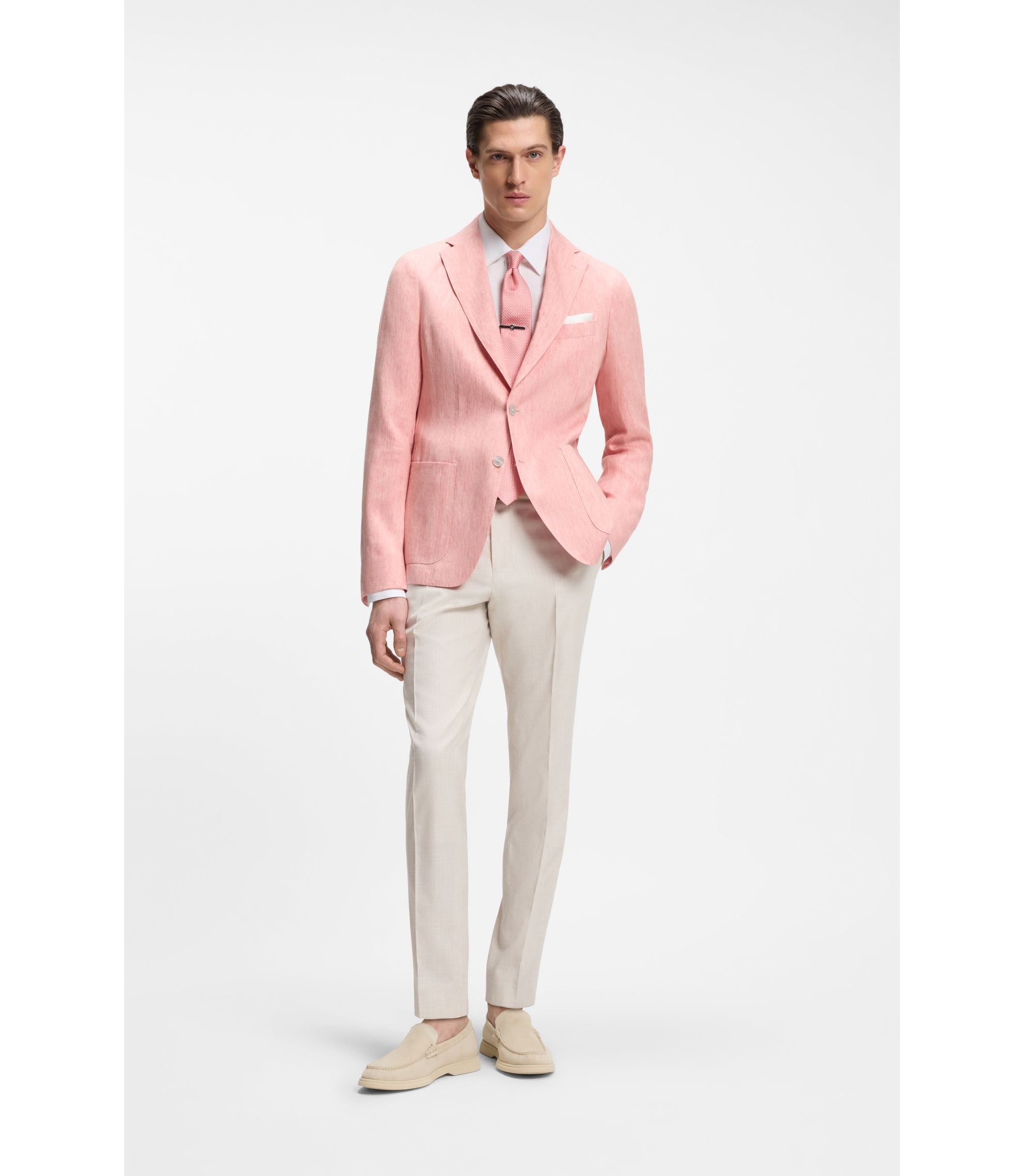Boss Slim Fit Jacket In A Linen Blend Light Pink