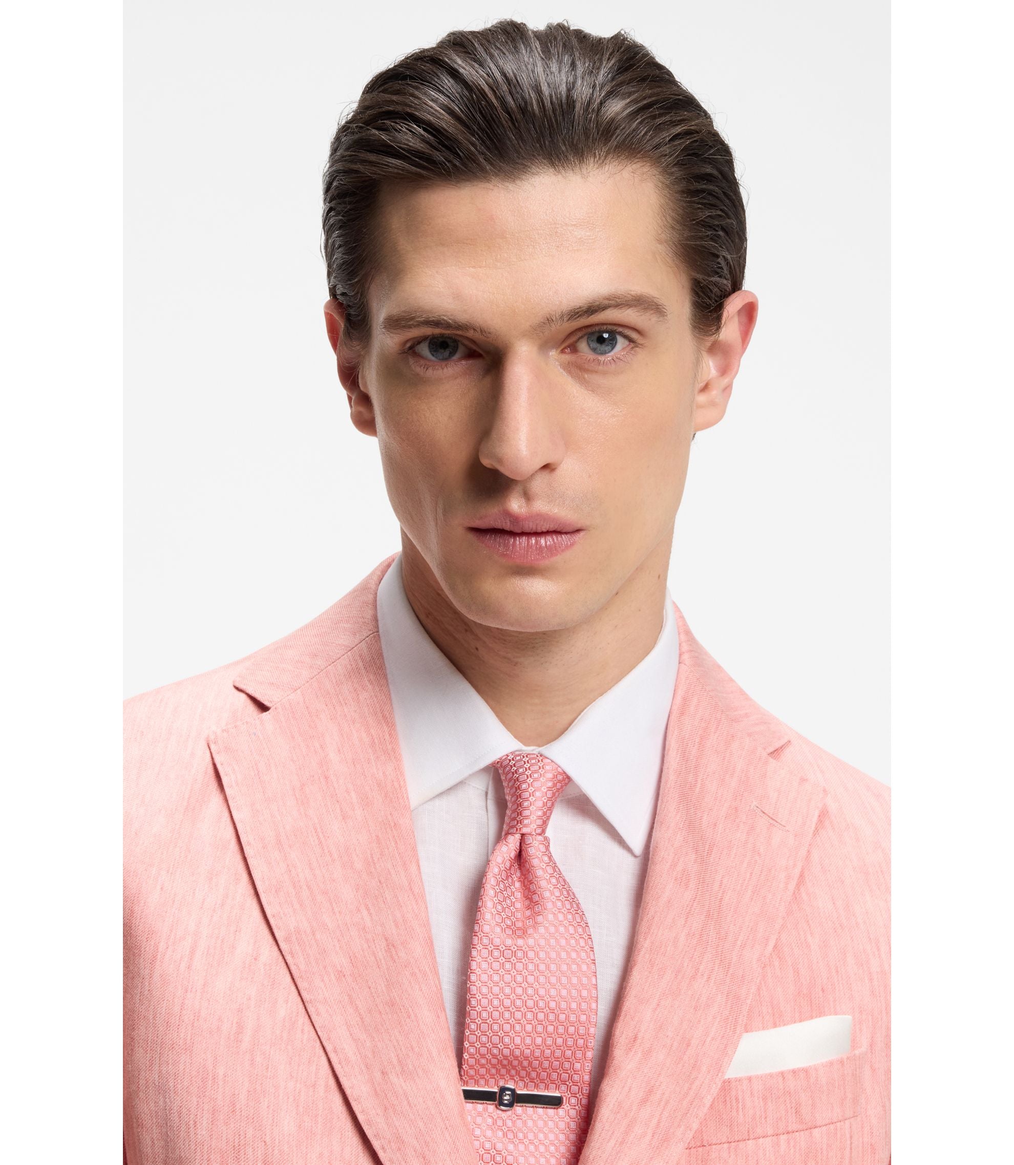 Boss Slim Fit Jacket In A Linen Blend Light Pink