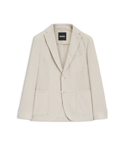 Boss Patterned Slim Fit Jacket In A Cotton Blend Light Beige