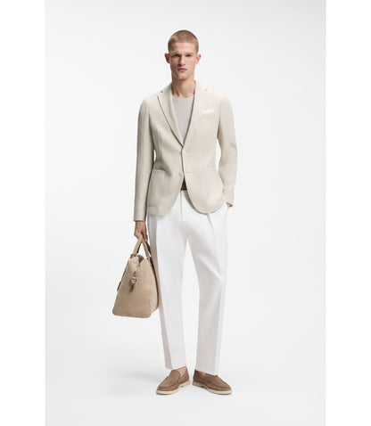 Boss Patterned Slim Fit Jacket In A Cotton Blend Light Beige