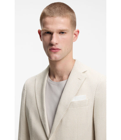 Boss Patterned Slim Fit Jacket In A Cotton Blend Light Beige