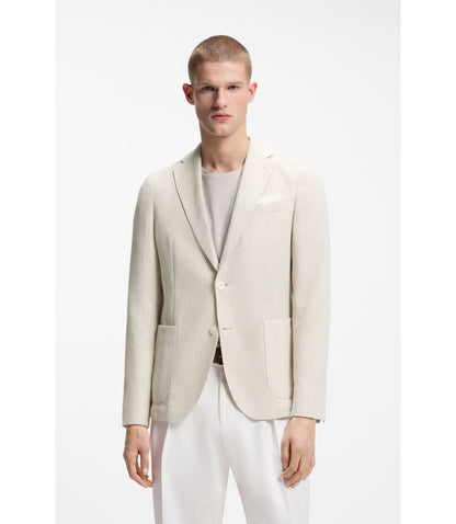 Boss Patterned Slim Fit Jacket In A Cotton Blend Light Beige