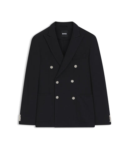 Boss Patterned Slim Fit Jacket In A Cotton Blend Dark Blue