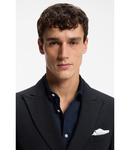 Boss Patterned Slim Fit Jacket In A Cotton Blend Dark Blue