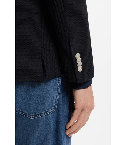 Boss Patterned Slim Fit Jacket In A Cotton Blend Dark Blue