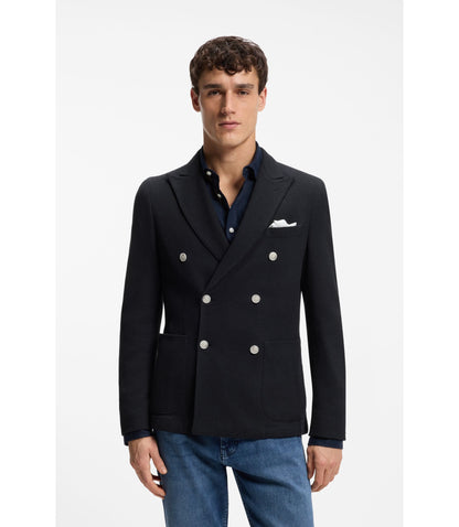 Boss Patterned Slim Fit Jacket In A Cotton Blend Dark Blue