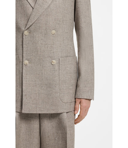 Boss Relaxed Fit Double Breasted Blazer With Micro Pattern Light Beige