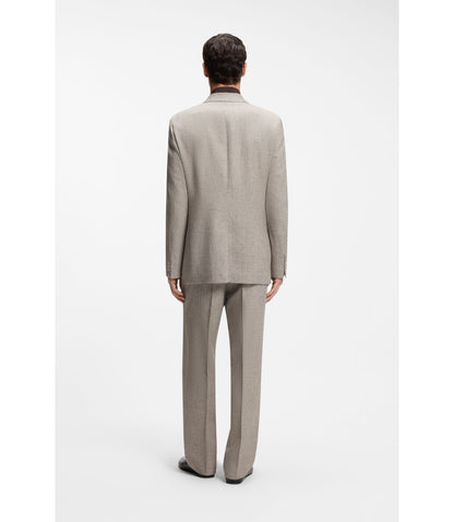 Boss Relaxed Fit Double Breasted Blazer With Micro Pattern Light Beige
