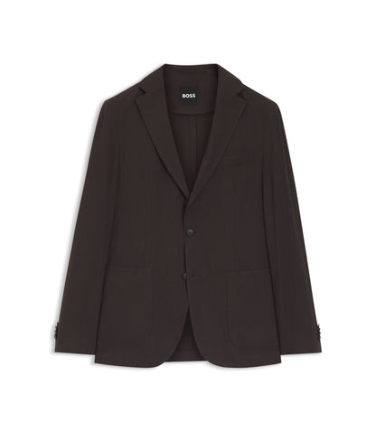 Boss Slim Fit Jacket In Tech Linen Dark Brown