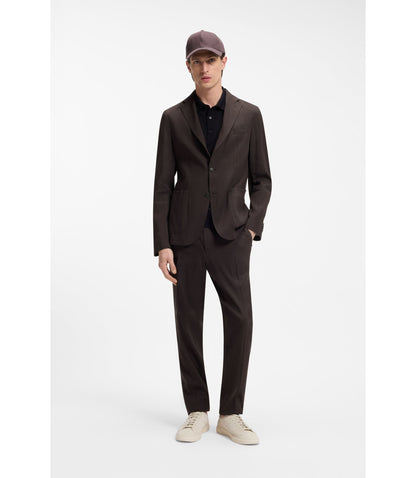 Boss Slim Fit Jacket In Tech Linen Dark Brown