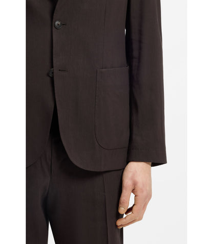 Boss Slim Fit Jacket In Tech Linen Dark Brown