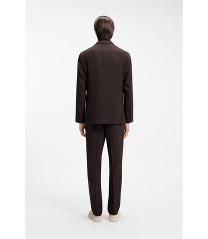 Boss Slim Fit Jacket In Tech Linen Dark Brown