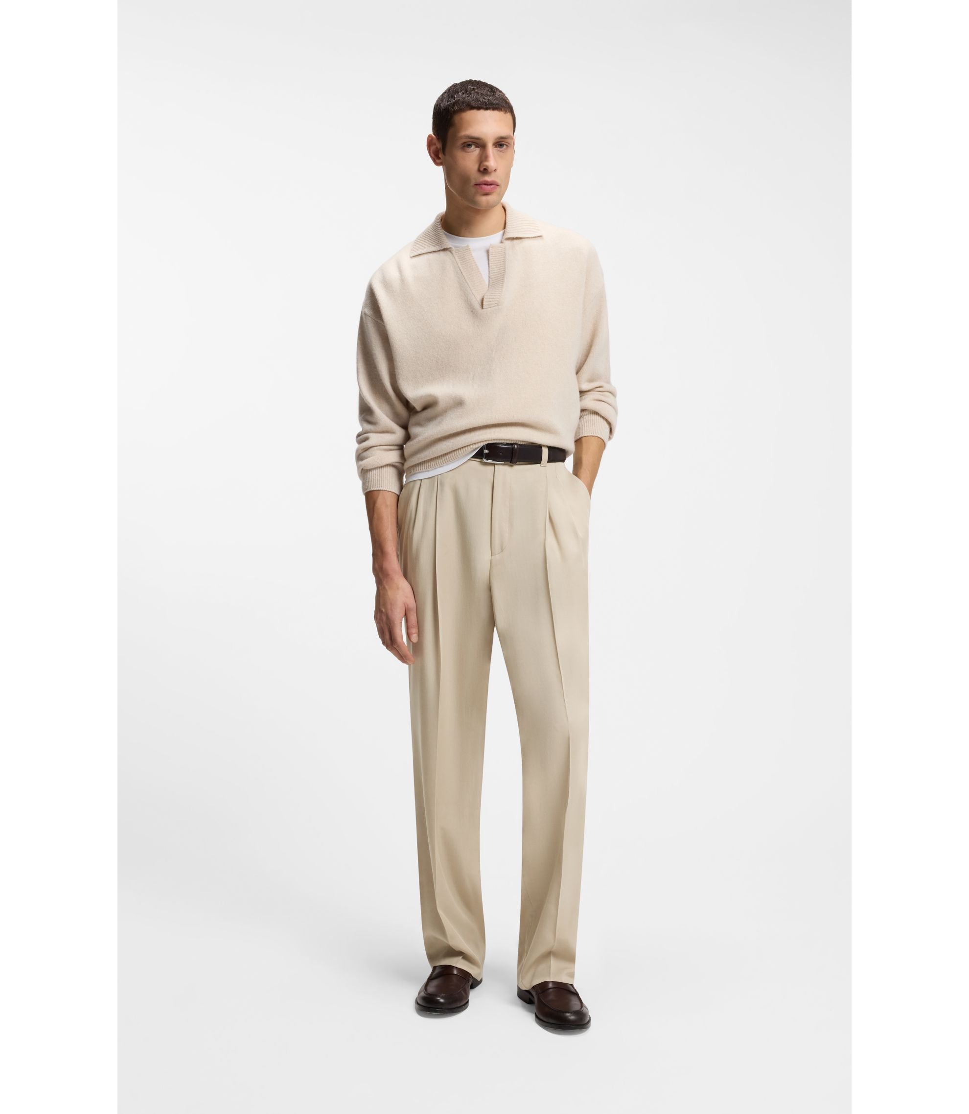 Boss Oversized Fit Trousers In Twill Light Beige