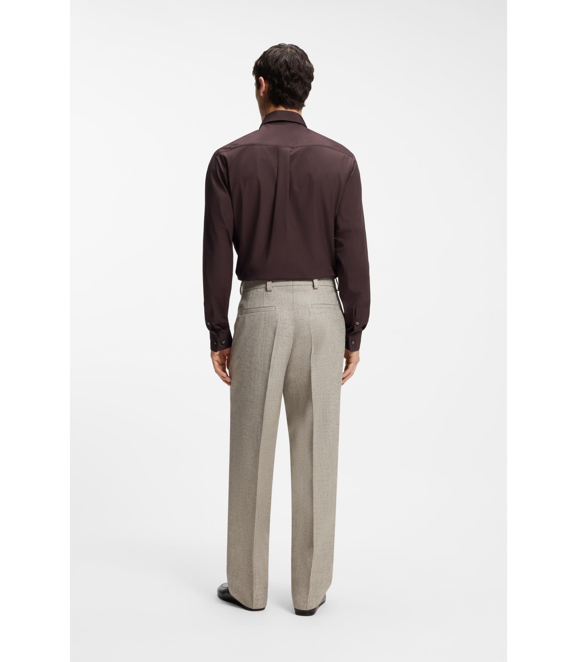 Boss Micro Patterned Trousers In An Oversized Fit Light Beige