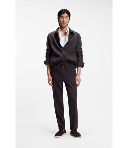 Boss Relaxed Fit Overshirt In A Linen Blend Dark Brown