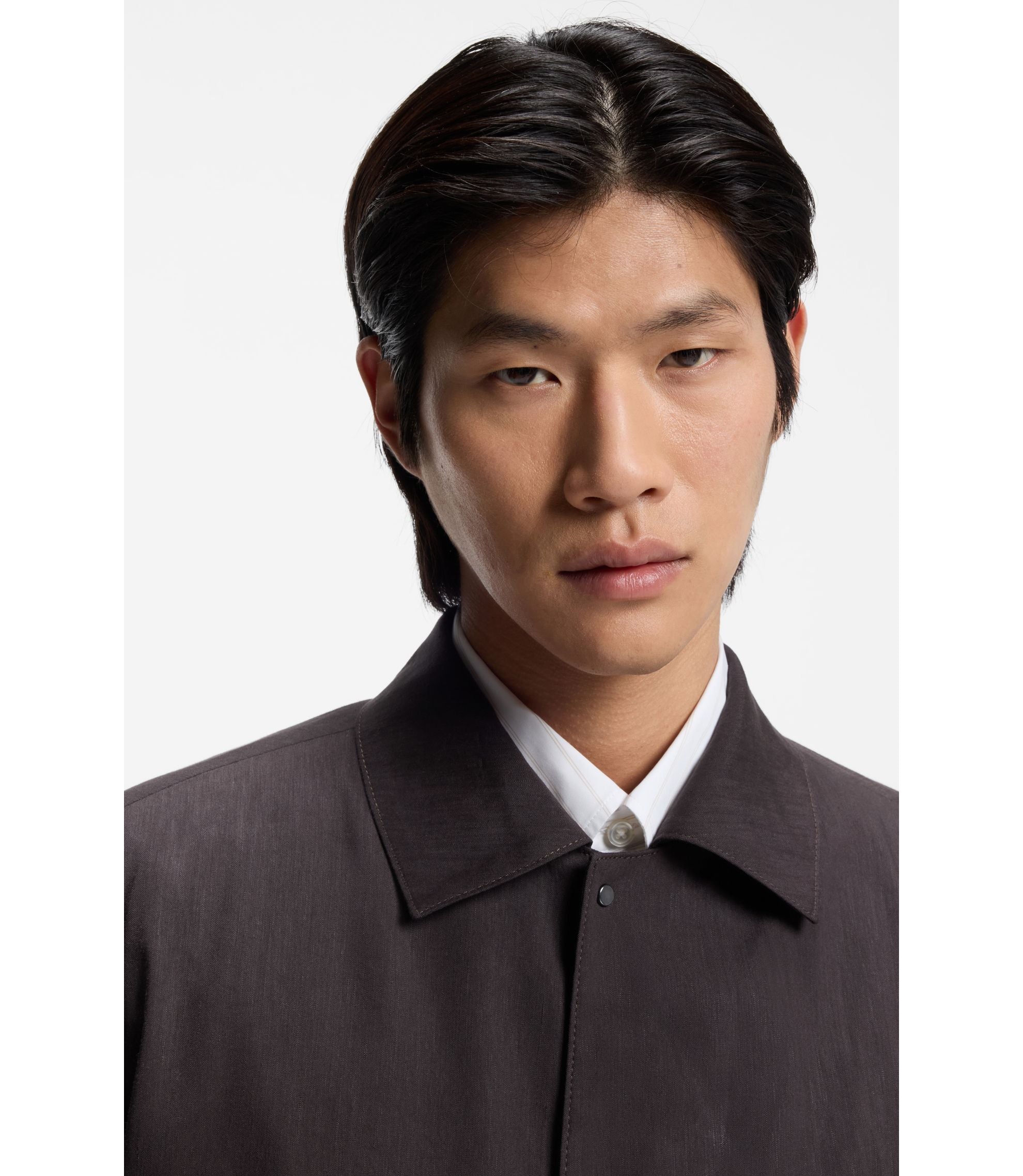 Boss Relaxed Fit Overshirt In A Linen Blend Dark Brown
