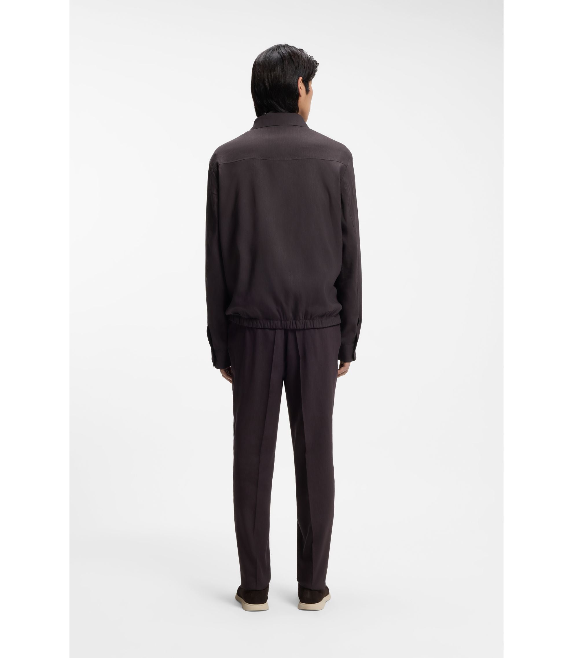 Boss Relaxed Fit Overshirt In A Linen Blend Dark Brown