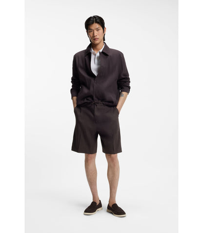 Boss Relaxed Fit Shorts In Tech Linen Dark Brown