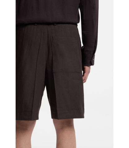 Boss Relaxed Fit Shorts In Tech Linen Dark Brown
