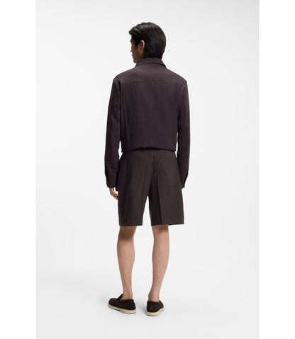 Boss Relaxed Fit Shorts In Tech Linen Dark Brown