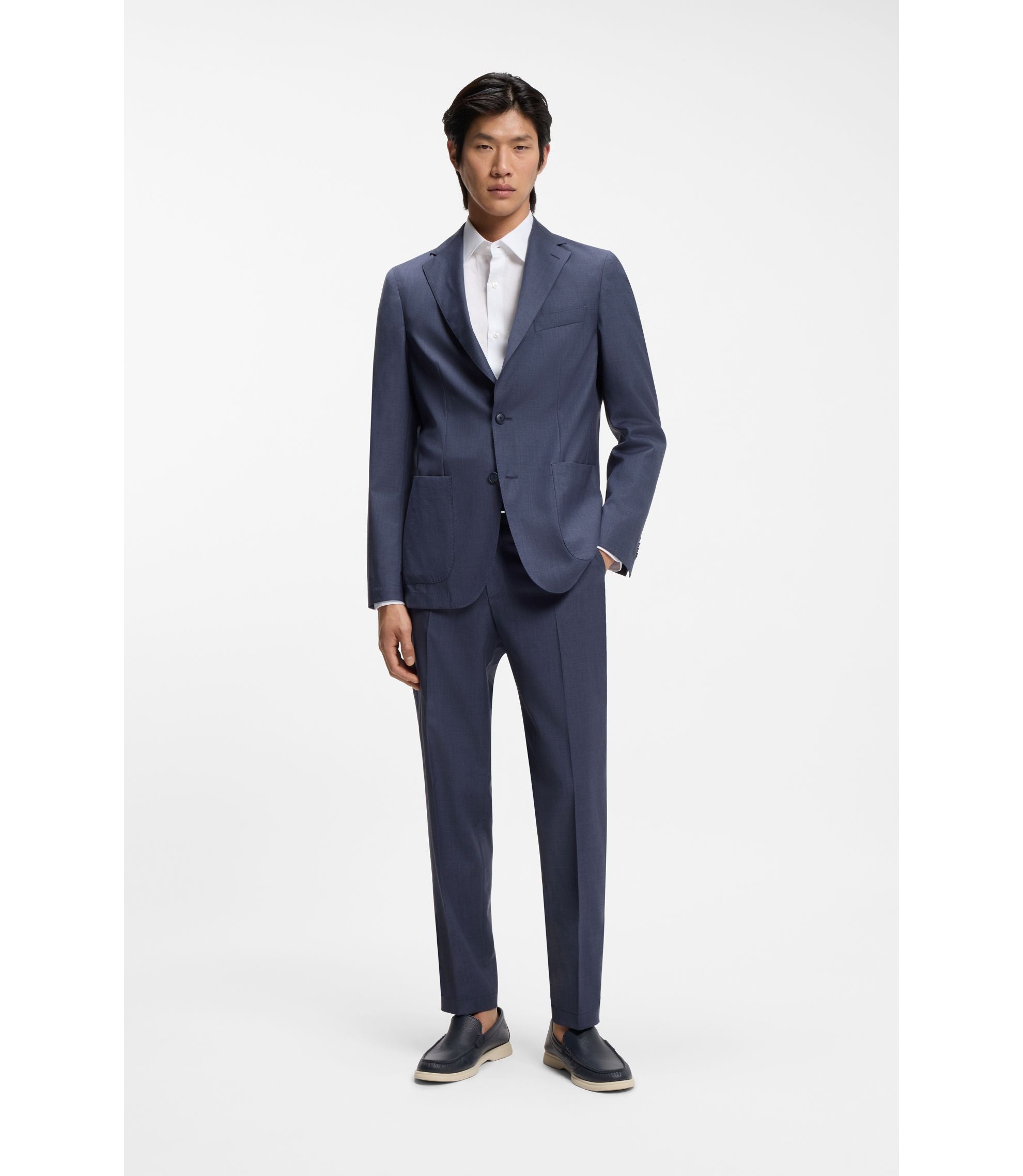 Boss Tapered Fit Trousers In Washable Virgin Wool Light Blue