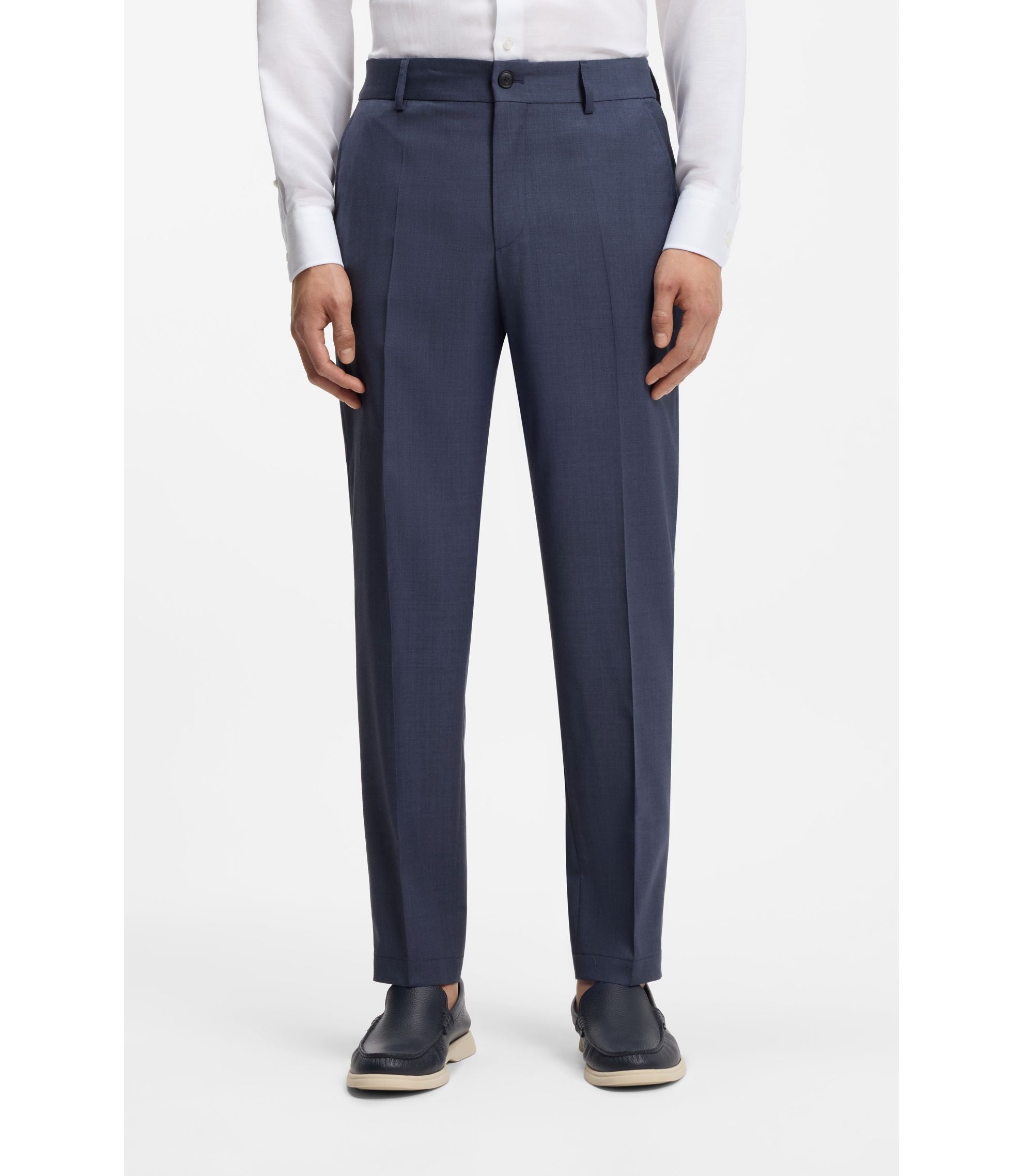 Boss Tapered Fit Trousers In Washable Virgin Wool Light Blue