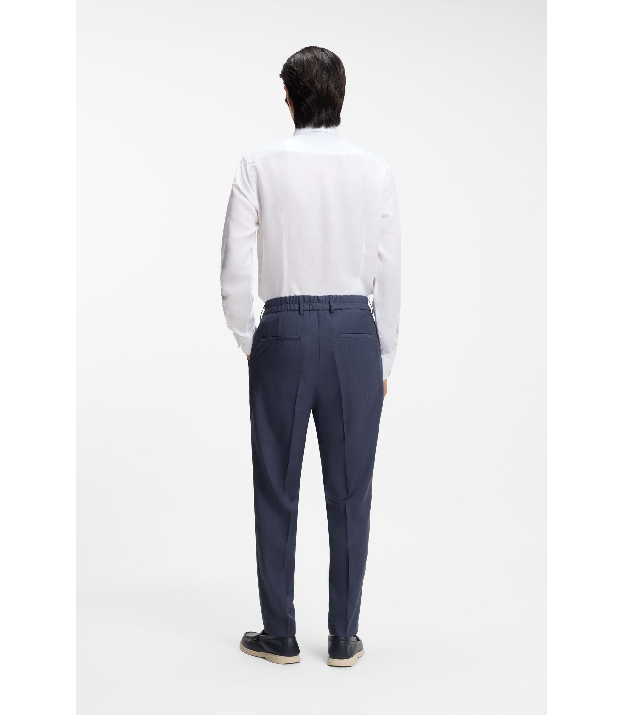 Boss Tapered Fit Trousers In Washable Virgin Wool Light Blue
