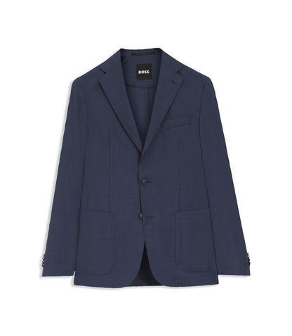 Boss Slim Fit Jacket In Washable Virgin Wool Light Blue