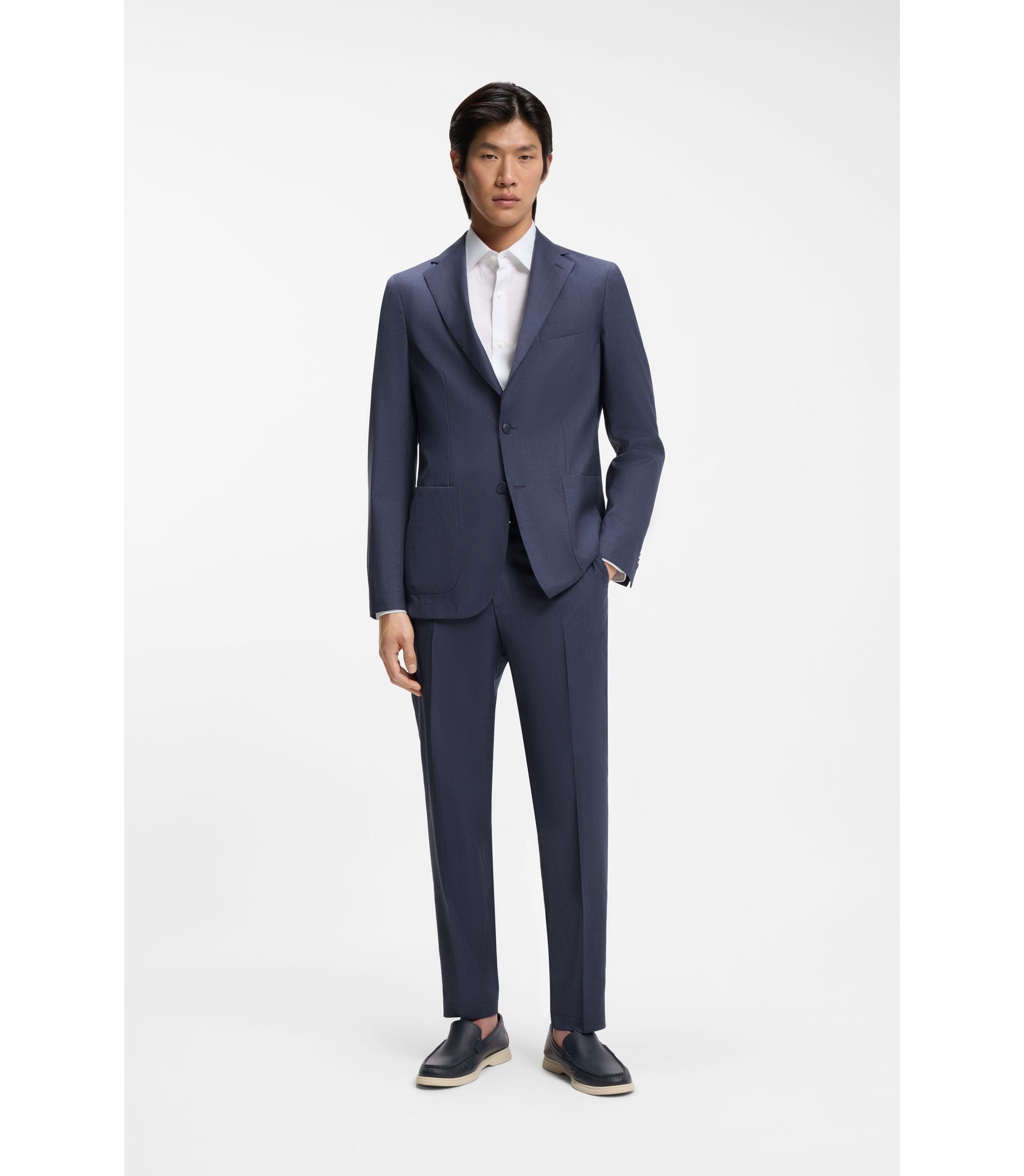 Boss Slim Fit Jacket In Washable Virgin Wool Light Blue