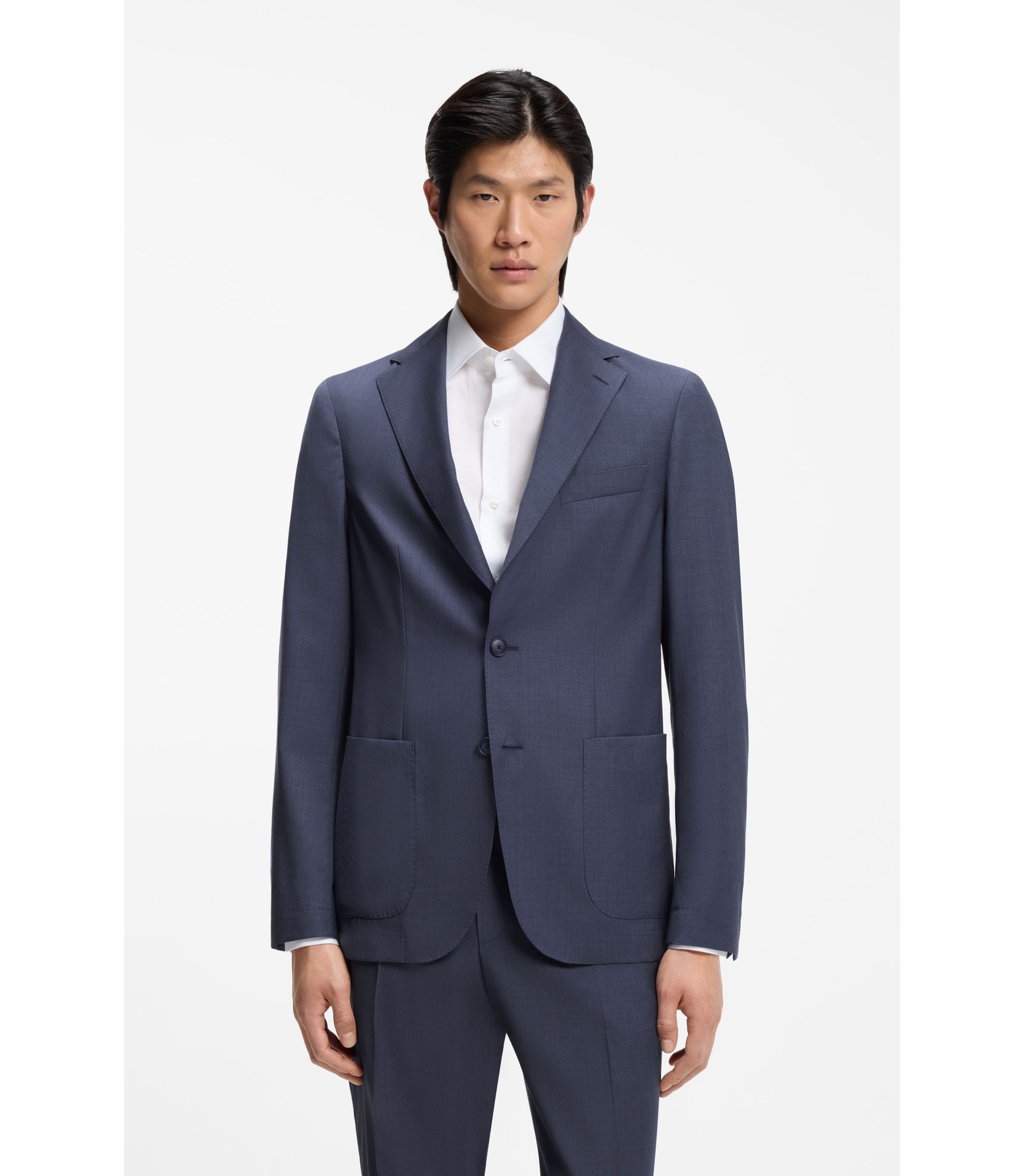 Boss Slim Fit Jacket In Washable Virgin Wool Light Blue
