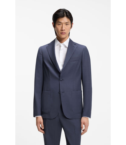 Boss Slim Fit Jacket In Washable Virgin Wool Light Blue