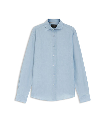 Boss Regular Fit Shirt In Italian Made Linen And Cotton Light Blue
