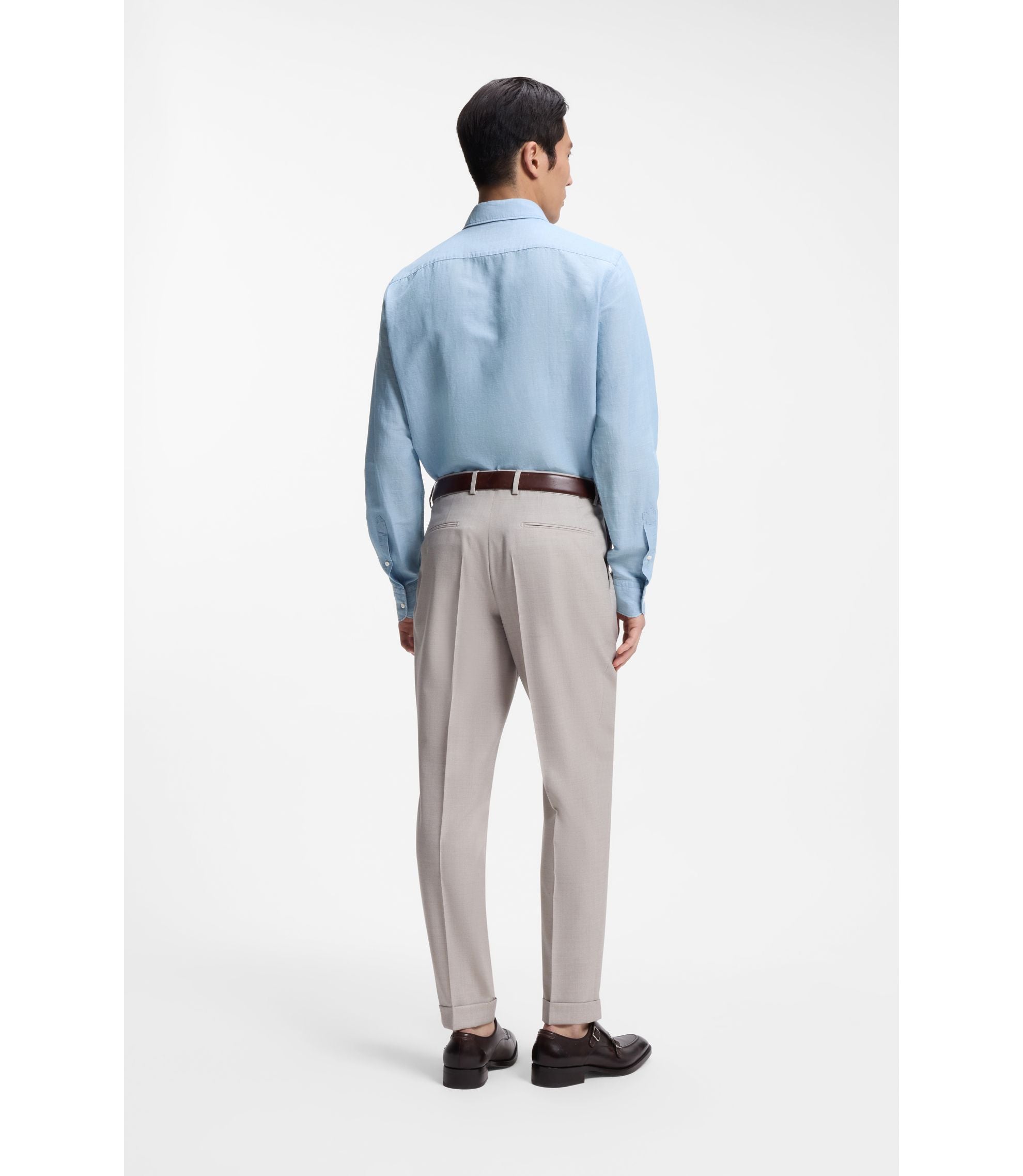 Boss Regular Fit Shirt In Italian Made Linen And Cotton Light Blue